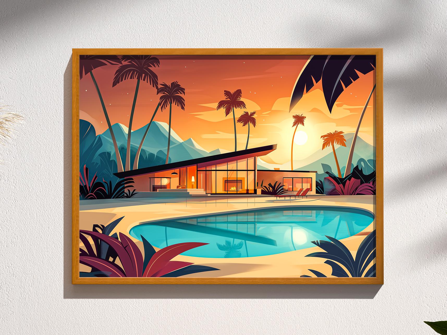 Quadro da parete per piscina a Palm Springs / Stampa per casa in stile Mid-Century Modern / Arredamento retrò per bordo piscina in California / Poster