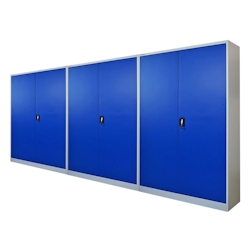 PROREGAL Mega Deal 3x Flügeltürenschrank ELEPHANT Metall Aktenschrank komplett montiert abschließbar 2 Türen 180x120x40cm 4 Ebenen Blau/Lichtgrau Image