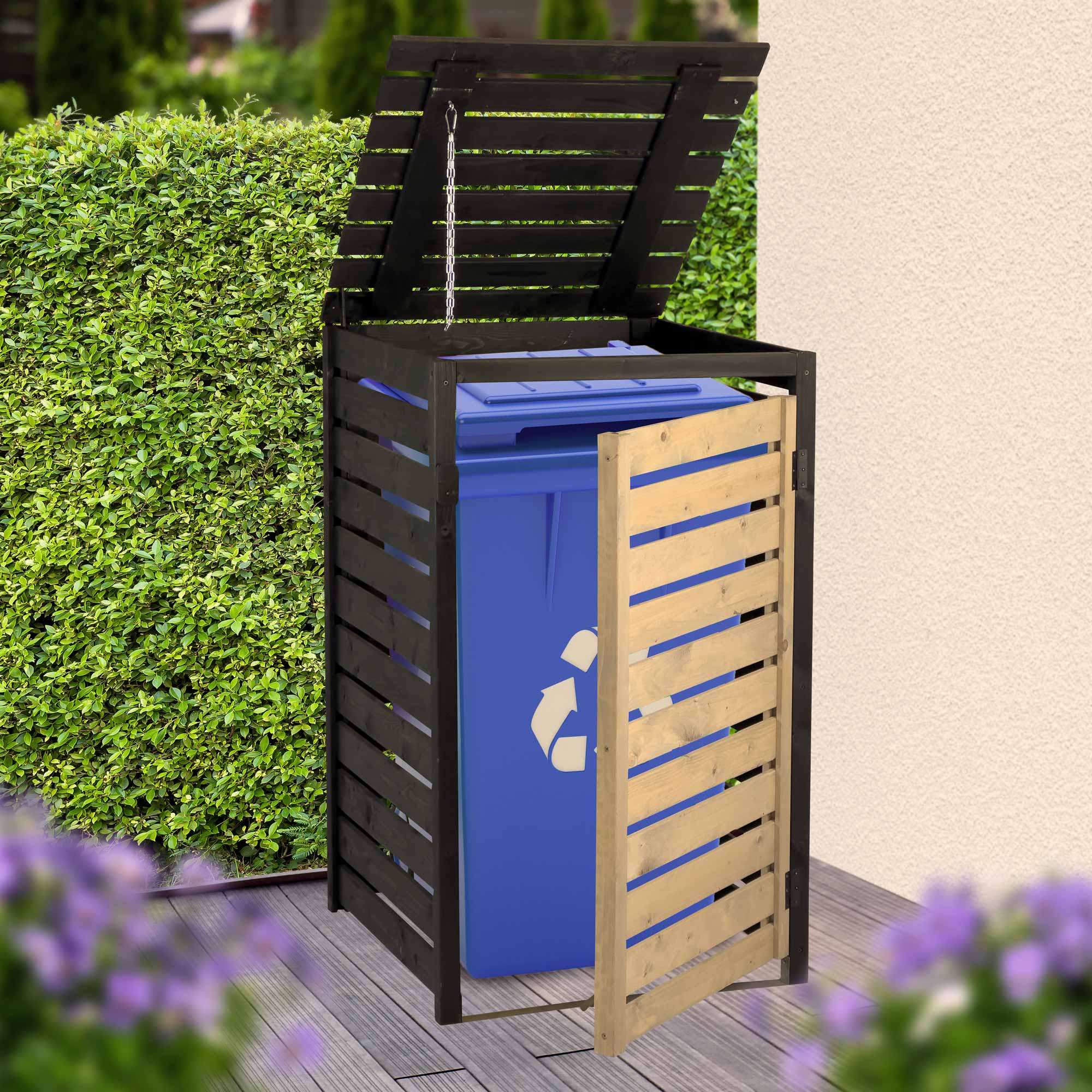 Mülltonnenbox DOBAR "Mülltonnenverkleidung 120 L, schwarz-anthrazit", schwarz, anthrazit, B:67cm H:112cm T:69,5cm, Massivholz, Aufbewahrungsboxen, aus robustem lasiertem Fichtenholz