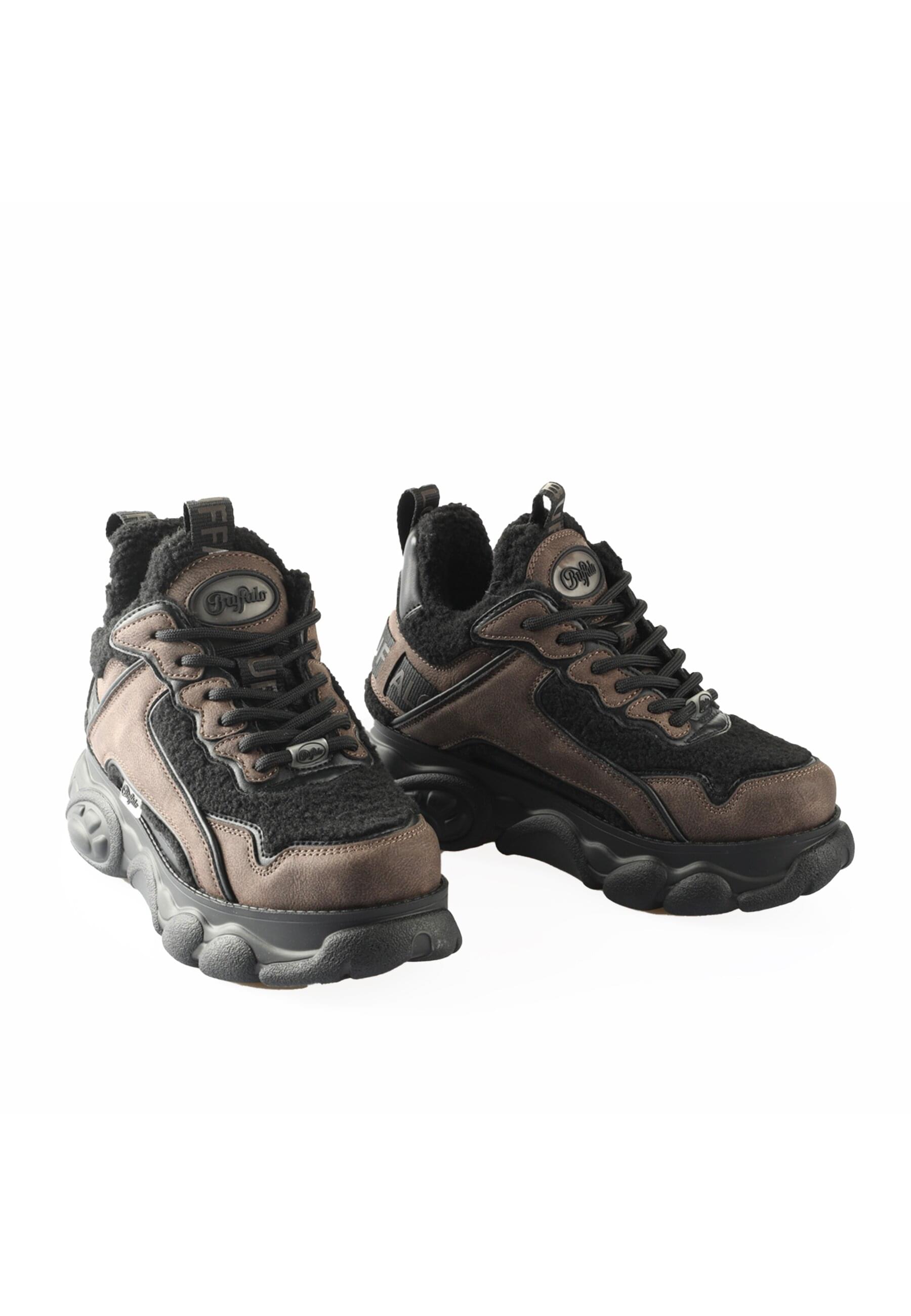 Trainingsschuh BUFFALO "Buffalo Cld Chai Warm Vegan Nappa/Fur", Damen, Gr. 37, braun, schwarz, Kunstfaser, Schuhe