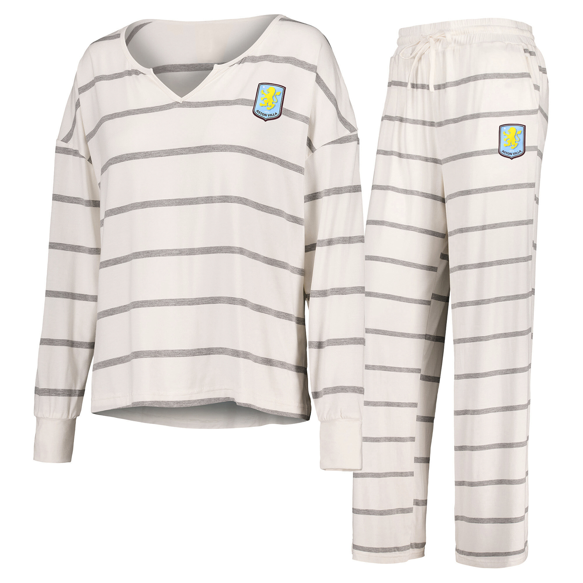 Langer gestreifter Pyjama von Aston Villa – Weiß – Damen Image