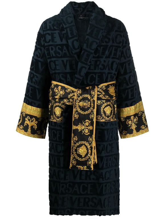 I Love Baroque Terry-Cloth Bathrobe - Blue - Versace Nightwear