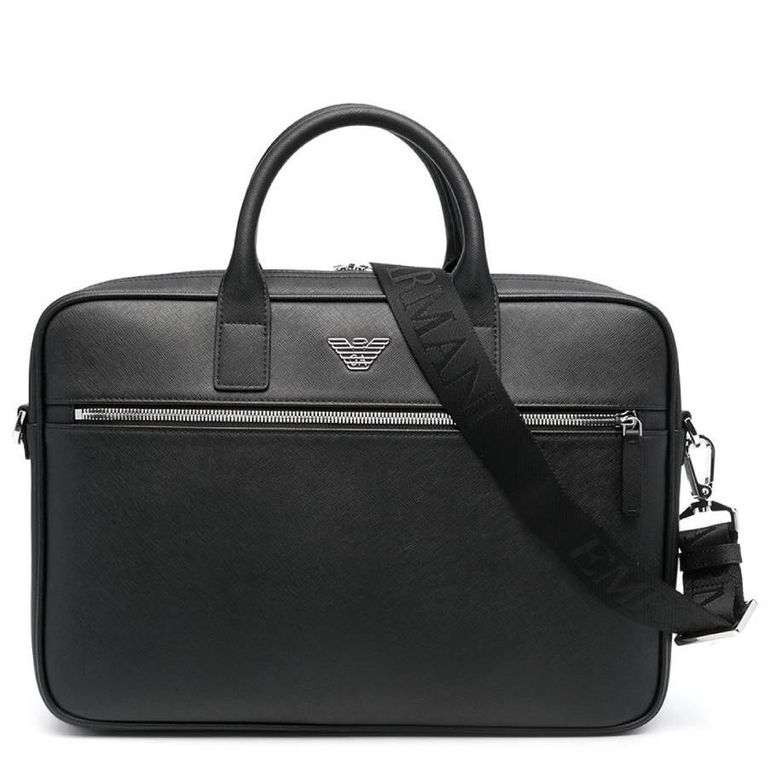 Regenerated Saffiano Leather Business Bag - Black - Emporio Armani Briefcases