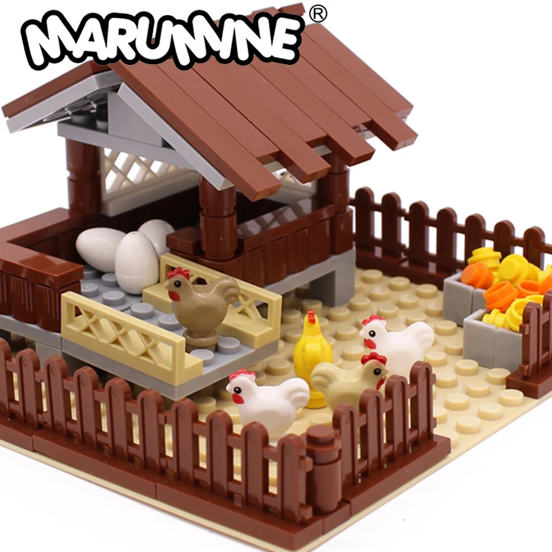 Marumine 138PCS Bauernhof Huhn Bausteine Klassische Bau MOC Ziegel Montage Haus Modell Kit Kinder Weihnachten Spielzeug Image