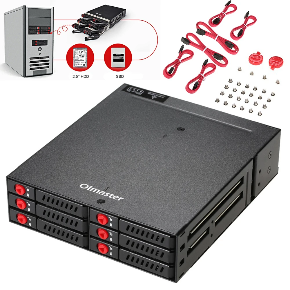 OImaster 6 Bays Festplatte Mobile Backplane mit Lüfterunterstützung 2,5'' SATA HDD SSD 6 Gbit/s Hot-Swap für PC 5,25'' Laufwerksschacht Image