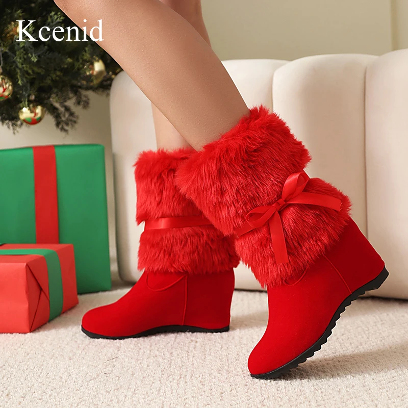 Kcenid Mode Santa Stil Erhöhte Höhe Frauen Stiefel High Heels Sexy Winter Schuhe Frau Weihnachten Schuhe Plus Größe 34-43