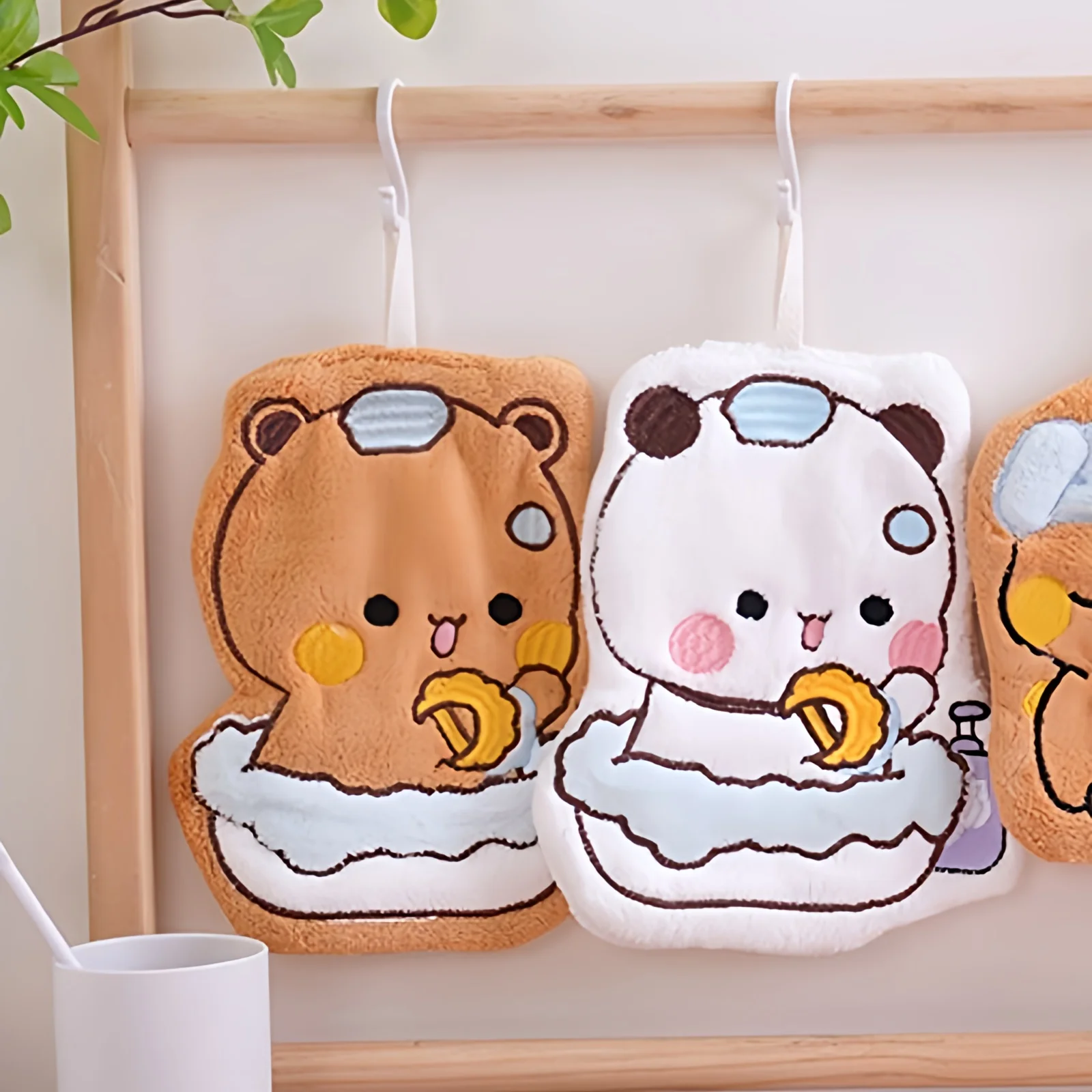 Kawaii Cartoon Bubu Dudu Handtuch, doppellagig, dick, saugfähig, Korallenvlies, Hängehandtuch, niedliches Cartoon-Handtuch für Zuhause Image