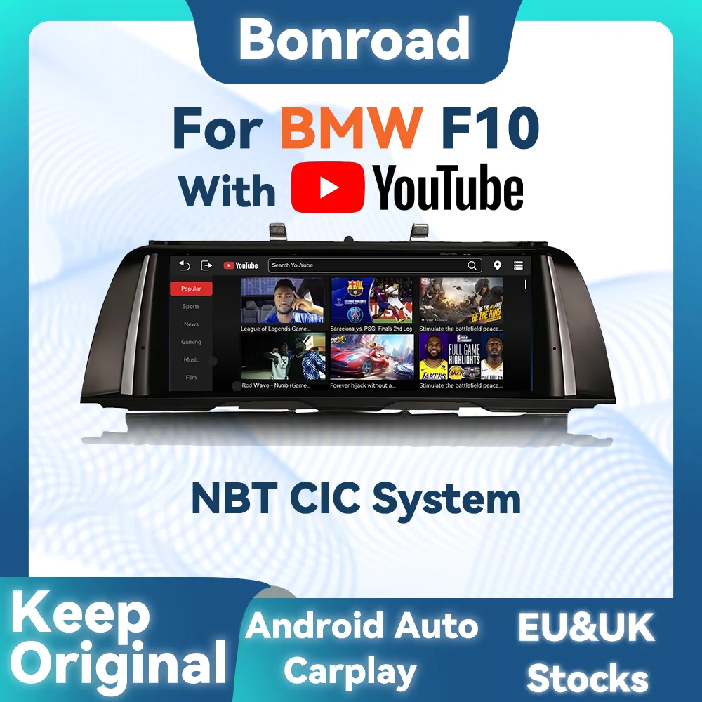 BONROAD 10,25 ''Wireless Carplay Audio Auto Radio Mit Youtube Für BMW 5er F10 F11 GPS Navigation Multimedia touchscreen Image