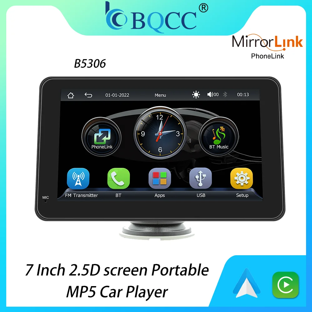 BQCC Smart BT CarPlayer Mirrorlink CarPlay Android Auto 7 Zoll HD 2.5D Bildschirm Tragbares Auto MP5 Image