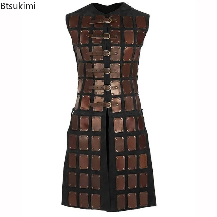 Mittelalterliche Wikinger Retro Ritter Rüstung Leder Brigandine Tunika Mantel Römischer Gladiator Krieger Ritter Cosplay Kostüm Rüstung Röcke Image