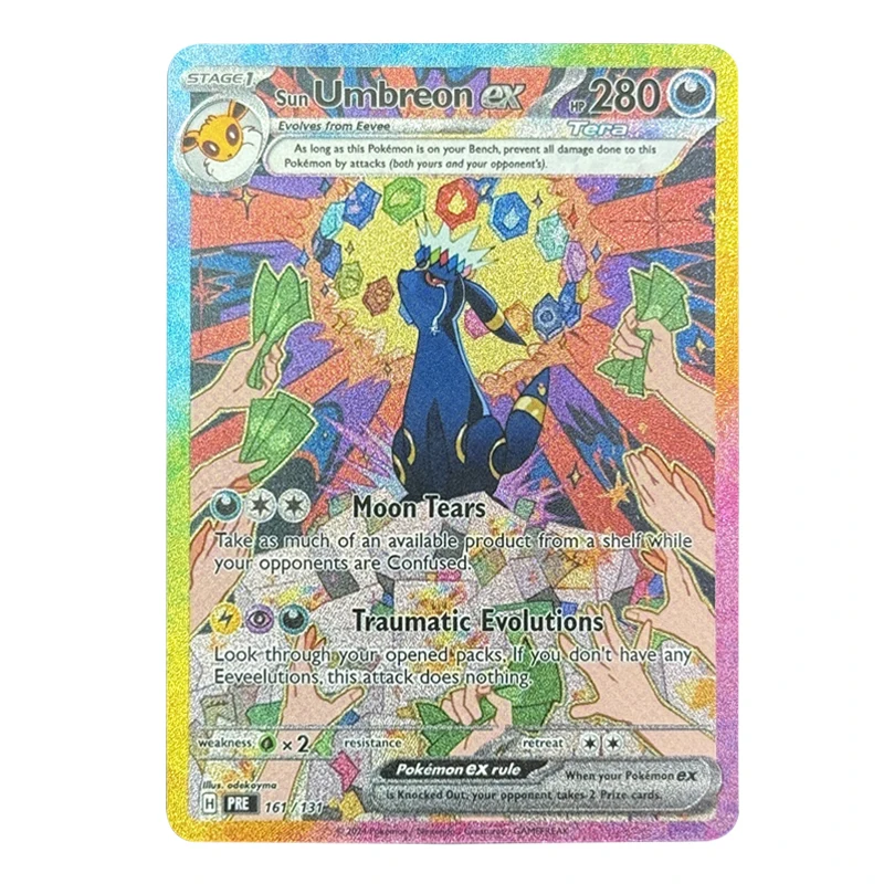 Diy Scarlet & Violet Prismatic Evolutions Sad Umbreon Pokémon-Karte, selbstgemachte englische Gaze Flash Umbreon PTCG-Sammelkarte Image