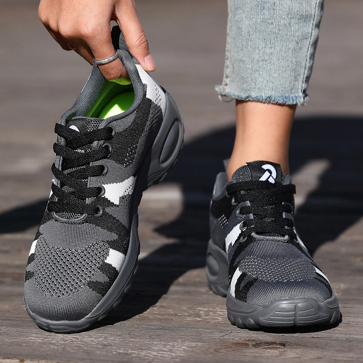 Damen geeignet für Outdoor-Aktivitäten und Camping, Tarnung, atmungsaktive Mesh-Sportschuhe, leichte Wanderschuhe,