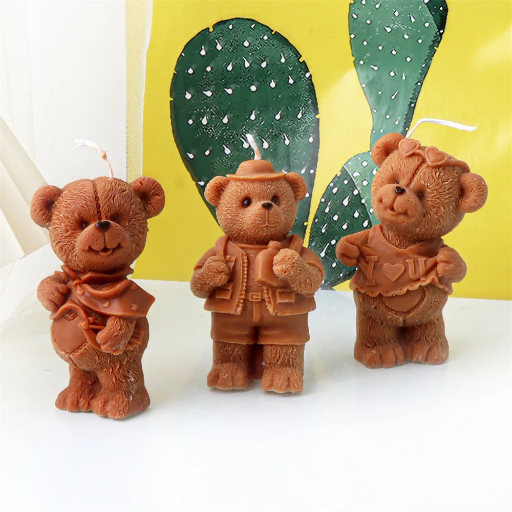 3D Umarmung Bären Kerze Silikon Form DIY Handgemachte Niedlichen Tier Uniform Bären Aroma Kerze Gips Form Hause Dekoration Geschenke Image
