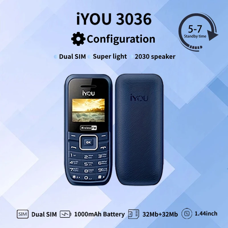 【 5-Tage-Standby 】 IYOU 3036 Basistelefon, Dual-SIM, 1,44-Zoll-Bildschirm, UKW-Radio, Taschenlampe, Backup-Telefon für ältere Menschen, Verwendung im Freien