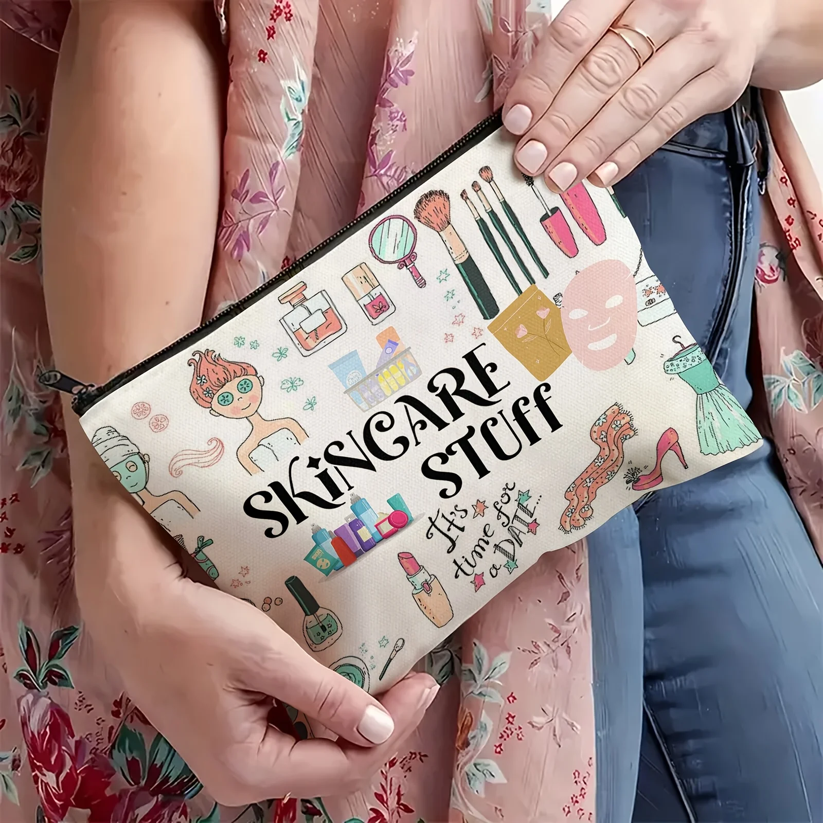 Make-up-Tasche für Hautpflegeartikel – lustige Kosmetiktasche mit Reißverschluss, langlebiger, geruchloser Kosmetik-Organizer für Hautpflegeutensilien Image