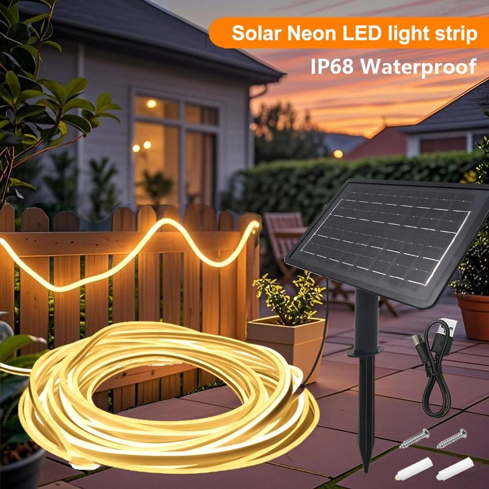 Solar Powered Waterproof Neon Light Strip With Multiple Modes warm 8m