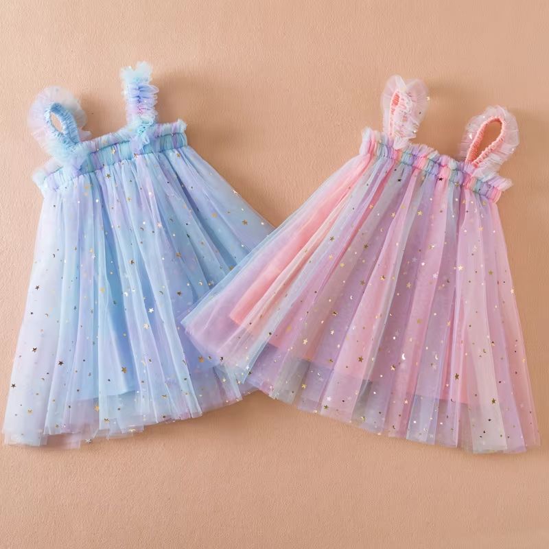 Sweet Summer Princess Sequin Dress Flying Sleeve Bow Party Dress For Baby Girls (26 Years) pink 100(2 3y)