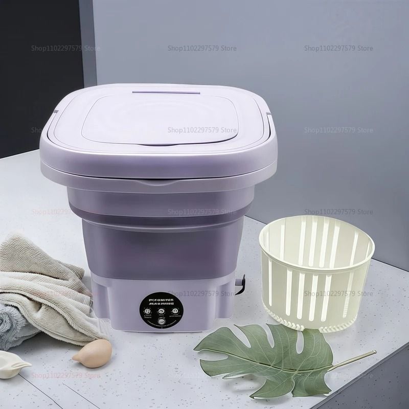 Portable Folding Washing Machine Bucket Compact Travel Laundry Washer For Clothes Socks And Underwear purple au