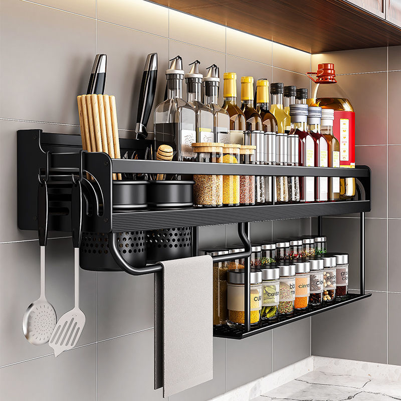 Kitchen Organizer Shelf Wall mounted Spice Storage Rack Kitchen Knife Holder Wall Seasoning Chopstick Spoon Shovel 50cmD