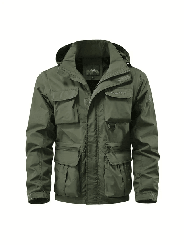 Mens Waterproof Hooded Jacket With Detachable Sleeves Multi Pocket Outdoor Windproof Coat m khaki