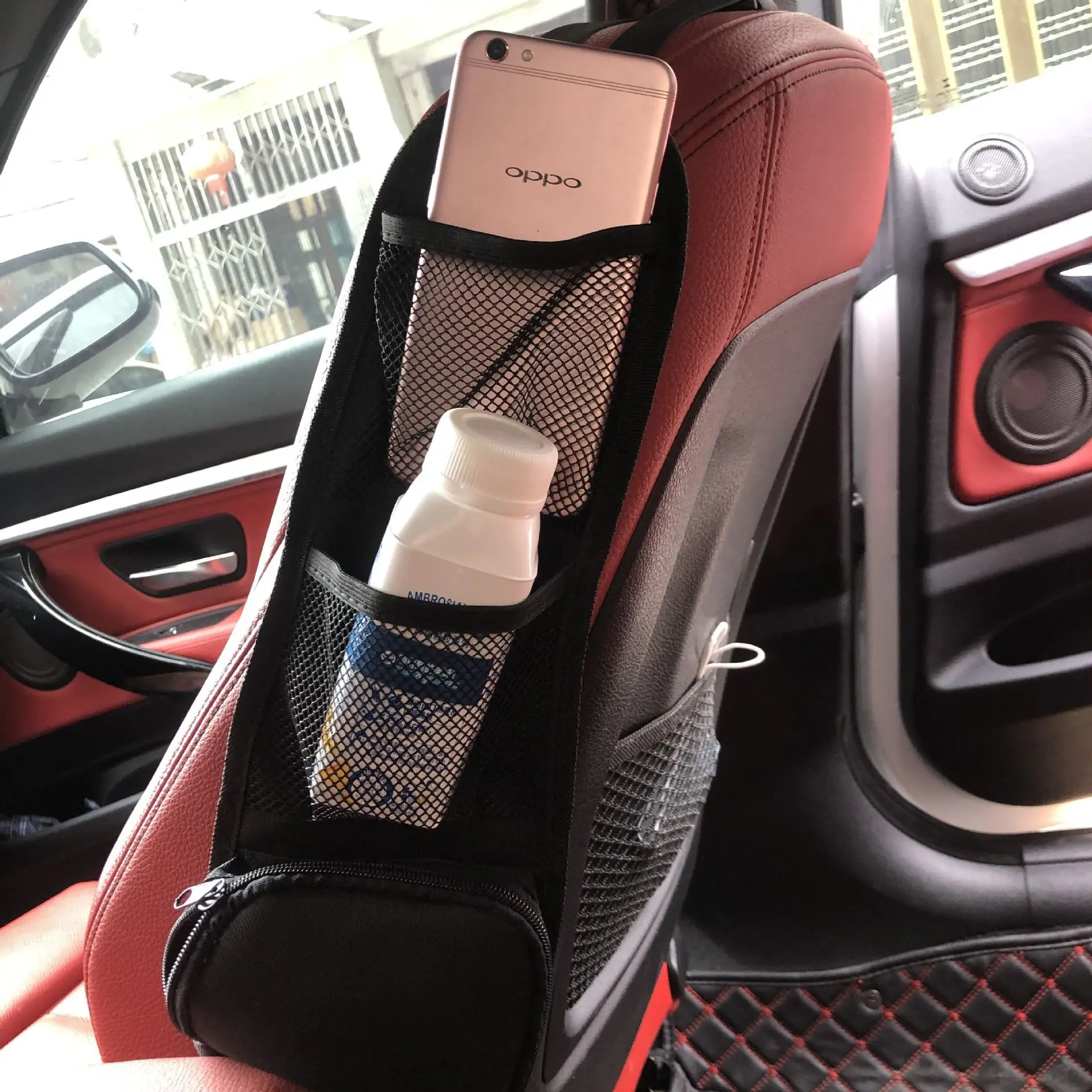 Universal Car Seat Organizer, Auto Seat Side Storage Hanging Bag With Multi Pocket, Drink Holder, Mesh Pockets For Phone yellow