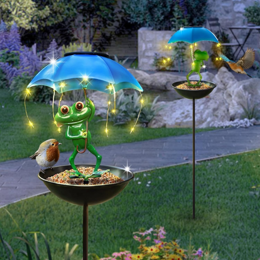 Solar Frog Lights For Garden Outdoor, Bird Feeder Figurine Decor, Metal Stakes Path Lawn Yard Decorations Solar Frog Lights For Garden Outdoor, Bird Feeder Figurine Decor, Metal Stakes Path Lawn Yard Decorations