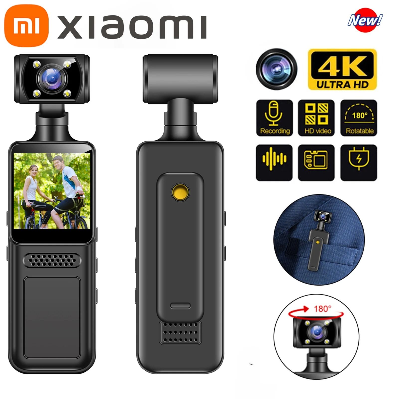 8K HD Pocket Camera 180 Degree Rotating Lens And Night Vision 64gb Card