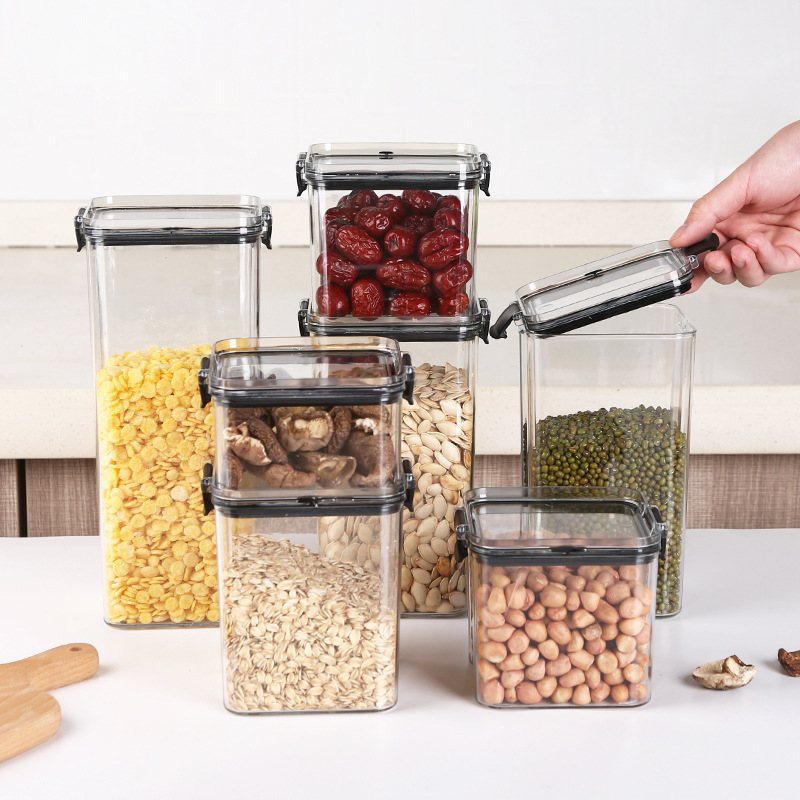 5Pcs Sets Sealed Jar Food Storage Box Transparent Plastic Kitchen Organizer Multigrain Tank Stackable Dried Sealed 4pcs 950ML