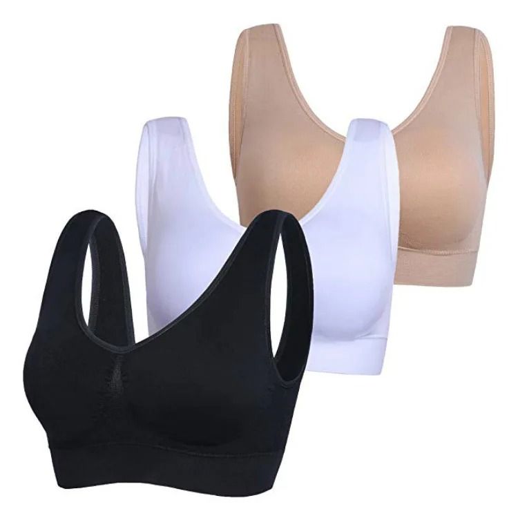 3 Piece Seamless Sports Bra Set With Removable Pads Wireless Plus Size Yoga Fitness Bra beige White Black 3xl