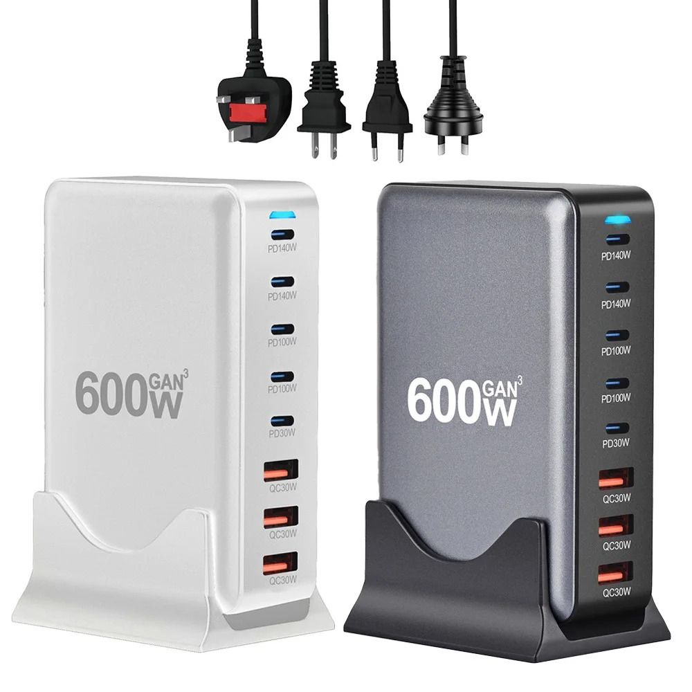 600W GaN Fast Charger 8 Port USB C Charging Station With PD3.1 white Us