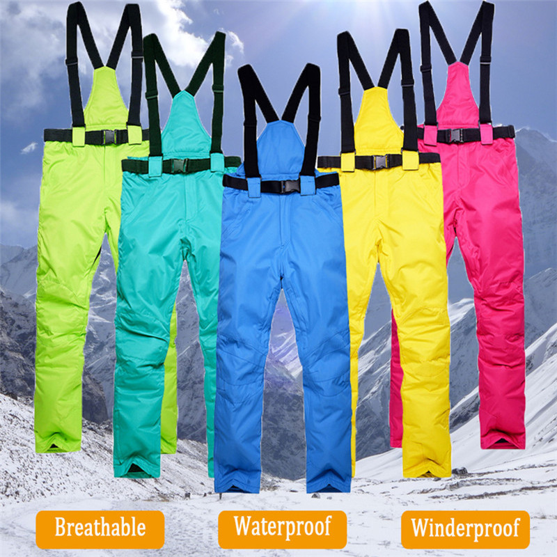 Thick Warm Snowboard Pants, Windproof Waterproof Skiing Trousers For Men And Women, With Suspenders rose Red xs