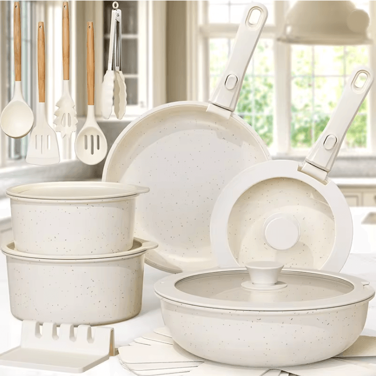 21 Piece Ceramic Cookware Set Non Stick Pots And Pans With Sensor Handles 21 Piece Ceramic Cookware Set Non Stick Pots And Pans With Sensor Handles