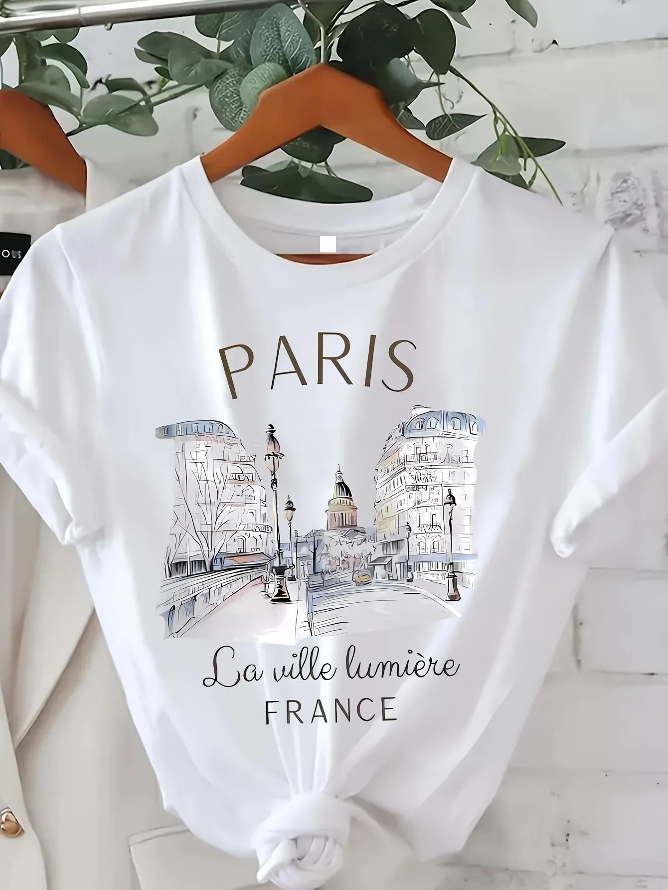 90s Paris Print Women T Shirt Casual Short Sleeve Top l