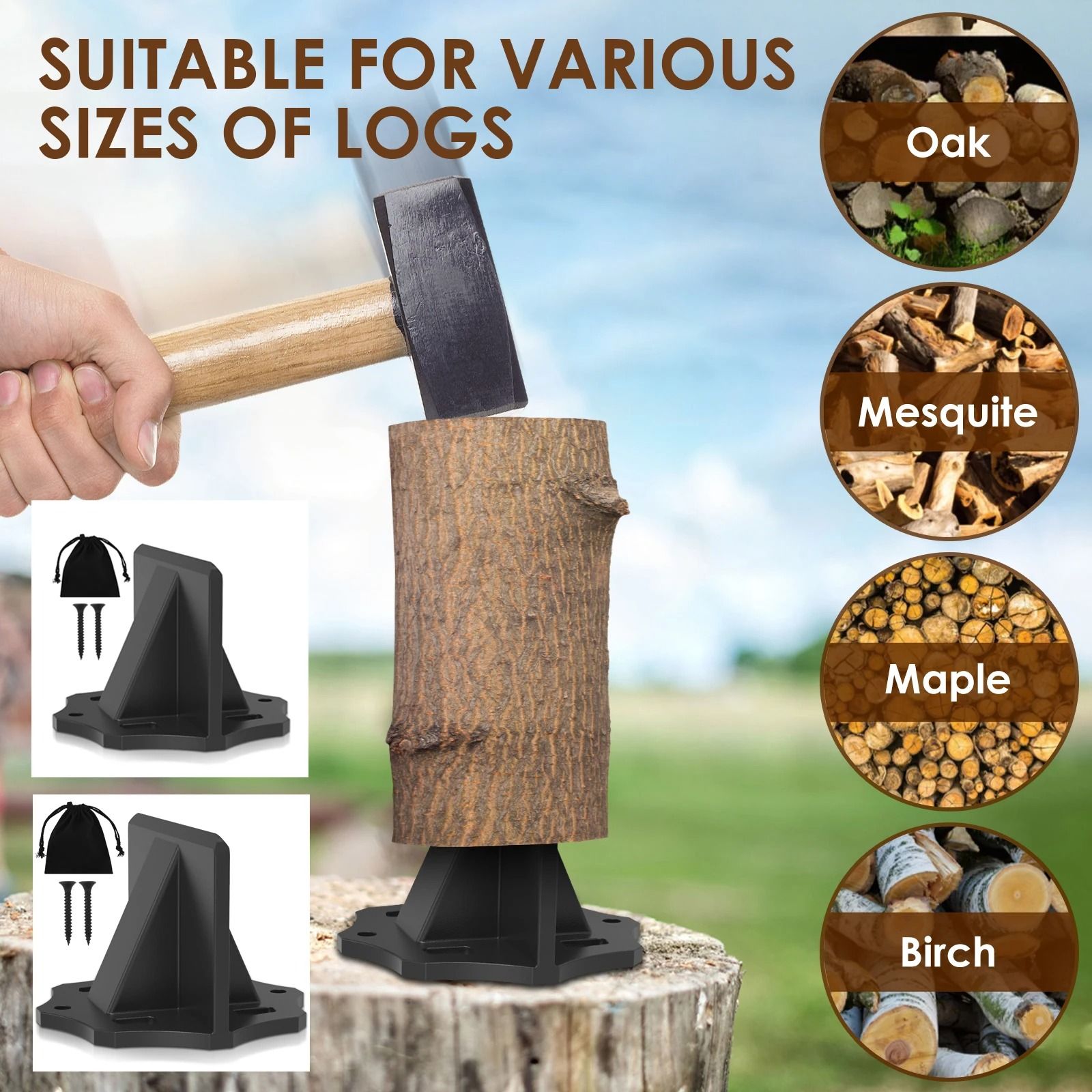 Portable Kindling Splitter Tool Manual Log Wood Decomposer With Cloth Bag large