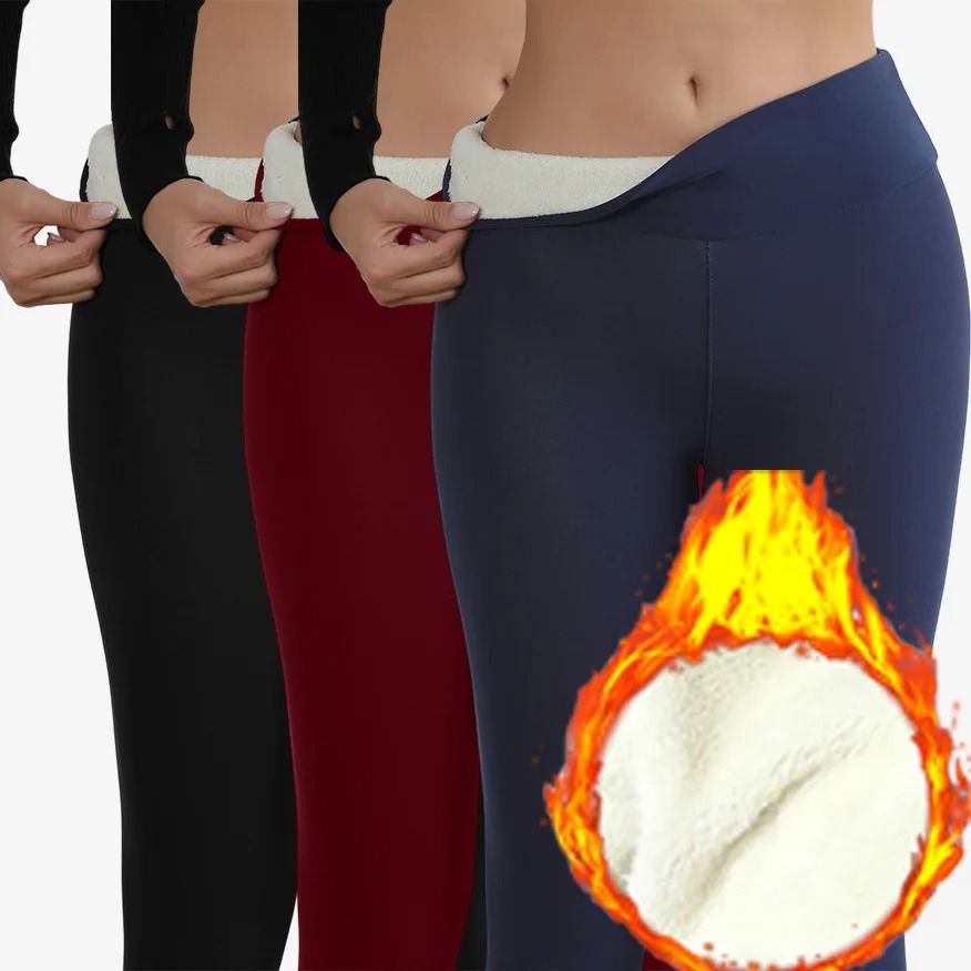 Super Warm Winter Leggings Women High Waist Stretch Velvet Pants black Embroidered l