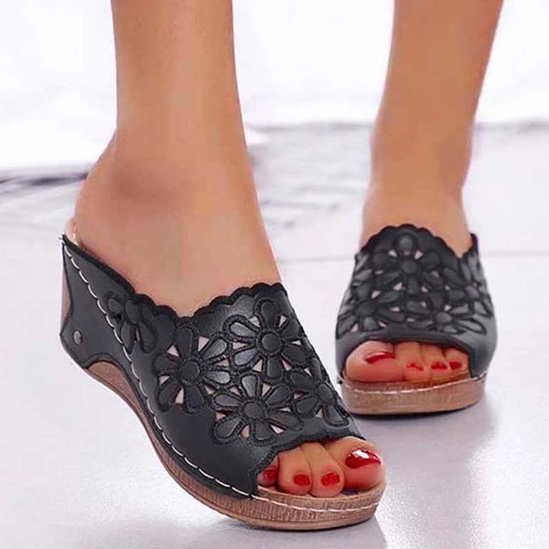 Summer Fashion Women Shoes Sandals, Comfortable Wedge Shoes For Women, Slip On Casual Party Female Footwear black 37