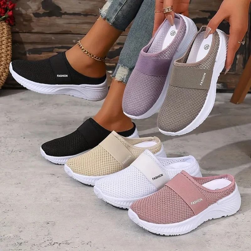 Womens Mesh Slip On Sneakers Comfortable Casual Walking Flats grey 5.5