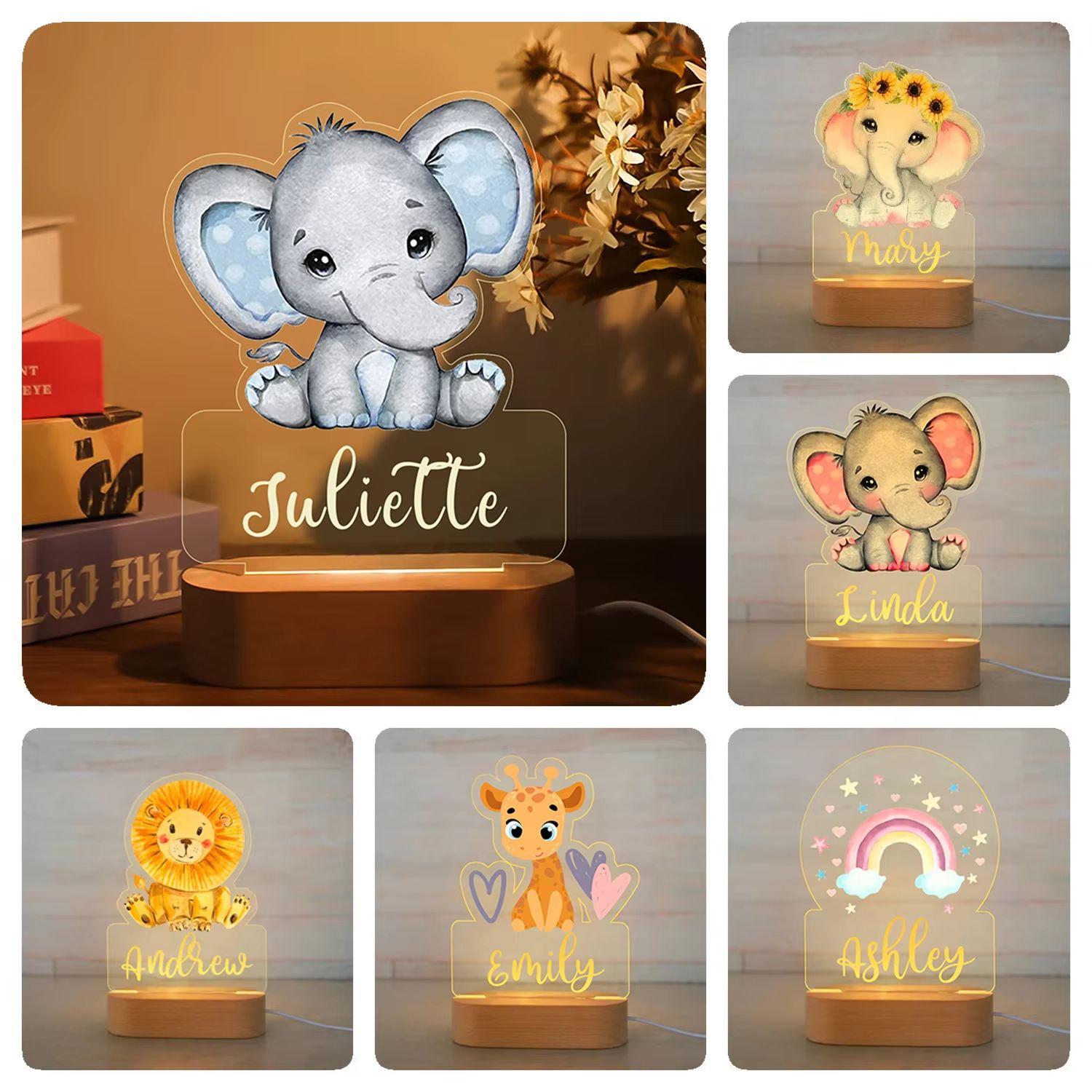 Personalized Children's Night Light Custom Name Acrylic Animal Lamp For Baby & Kids Bedroom Decoration 06dinosaur 7 Colors Light
