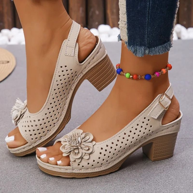 Women Classic Retro Slip On Comfortable High Heel Breathable Non Slip Light Sandals us 9.5 white