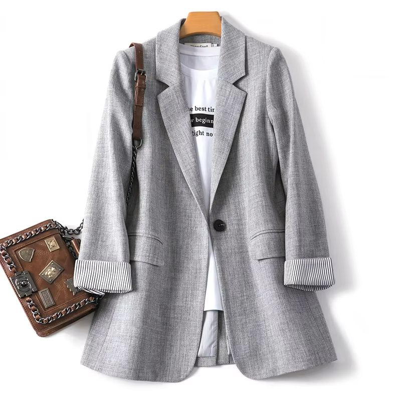 Women's Plaid Blazer Elegant Office Suit Coat For Work & Casual Wear beige xxl