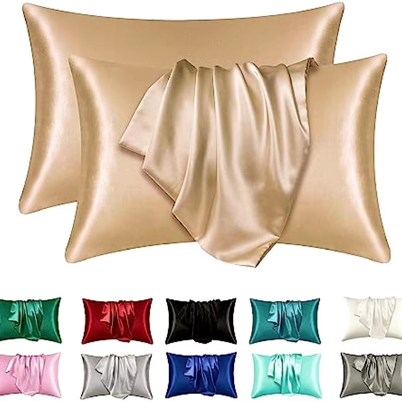 2 Pack Satin Silk Pillowcases Super Soft Standard Size Pillow Covers For Hair And Skin Care white 50x75cm