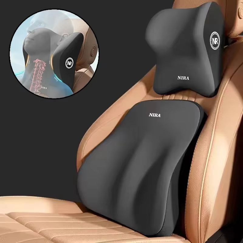 ErgoCruise Memory Foam Car Headrest & Lumbar Support Cushion Set black Headrest