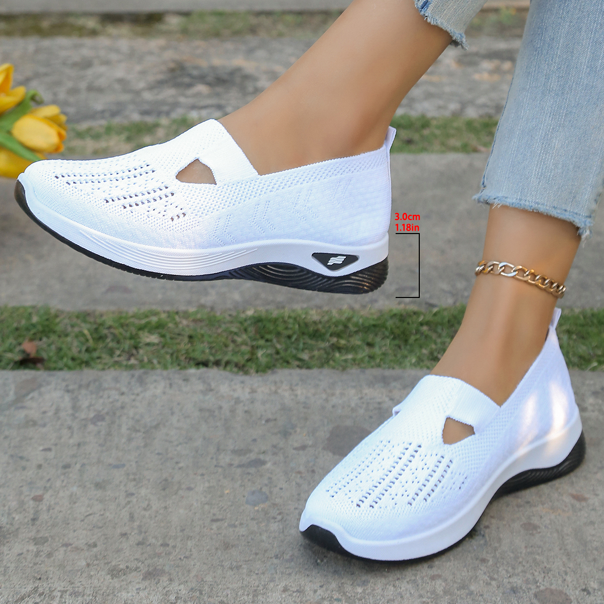 Simple Womens Summer Shoes, Solid Color Mom Shoes & Lightweight Casual Sneakers white 42