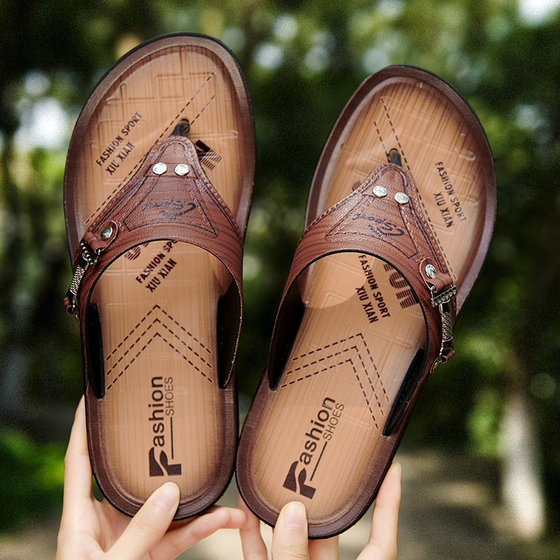 Mens Summer Sandals Slippers Flip Flops, Outdoor Zapatos Hombre, Casual Lightweight Best Selling Sandals For Comfot brown 41
