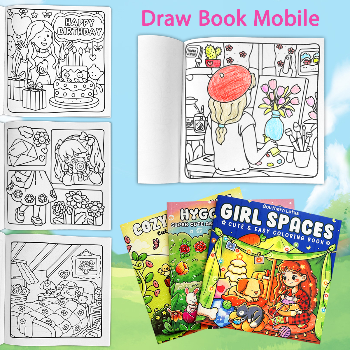 Girls Themed Colouring Book, A Comfortable Space To Paint, Picture Book Mobile, Childrens Coloring Book 3