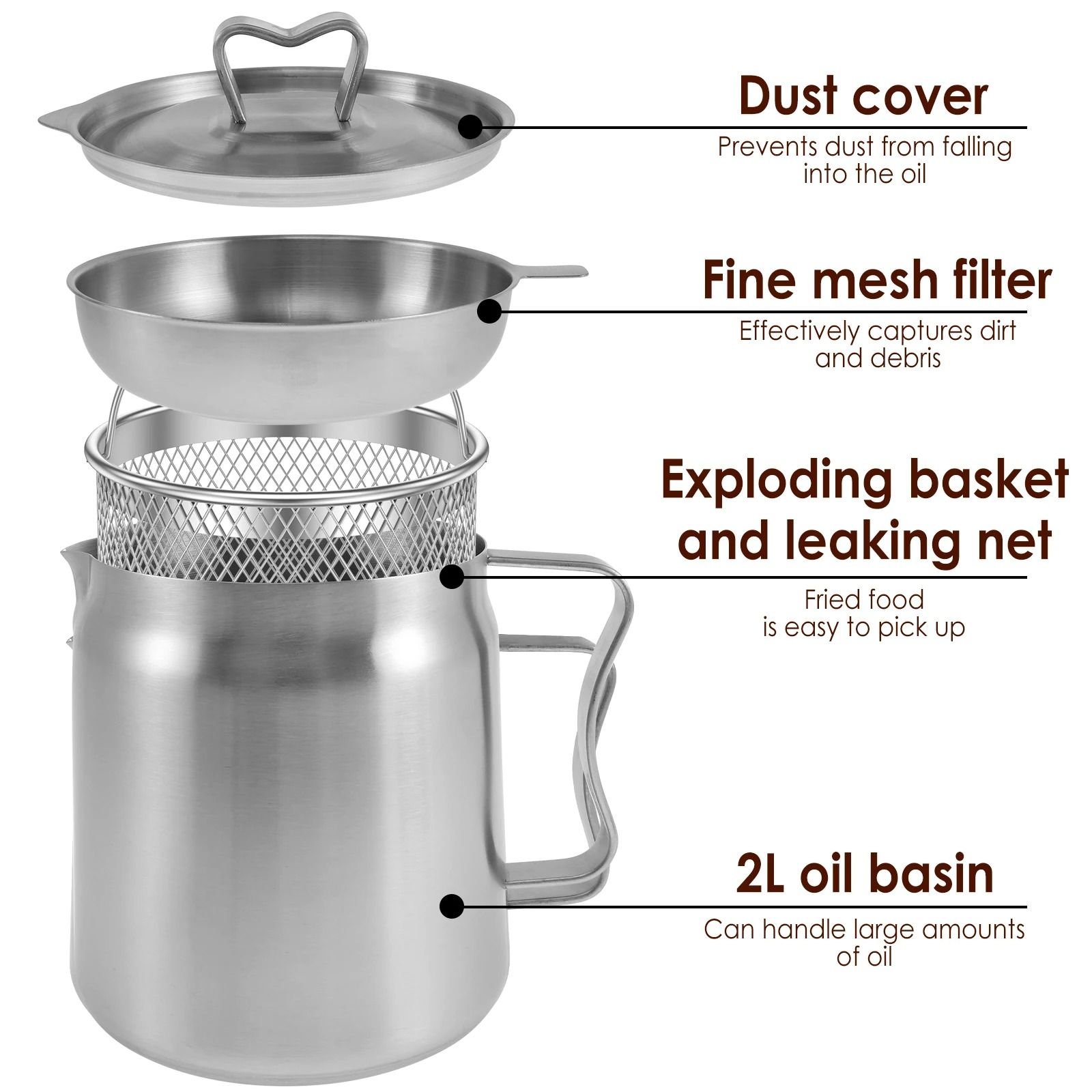 Stainless Steel Oil Strainer Pot With Mesh Basket 2L 1.5L e 1.8 L