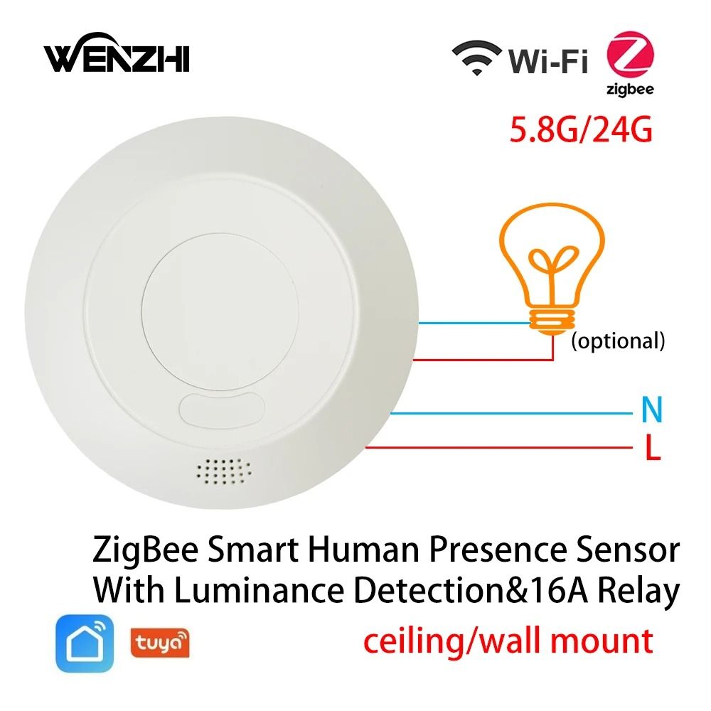 ZigBee WiFi MmWave Radar Motion Sensor With Human Presence Detection For Smart Home Automation zigbee 5.8g Circular