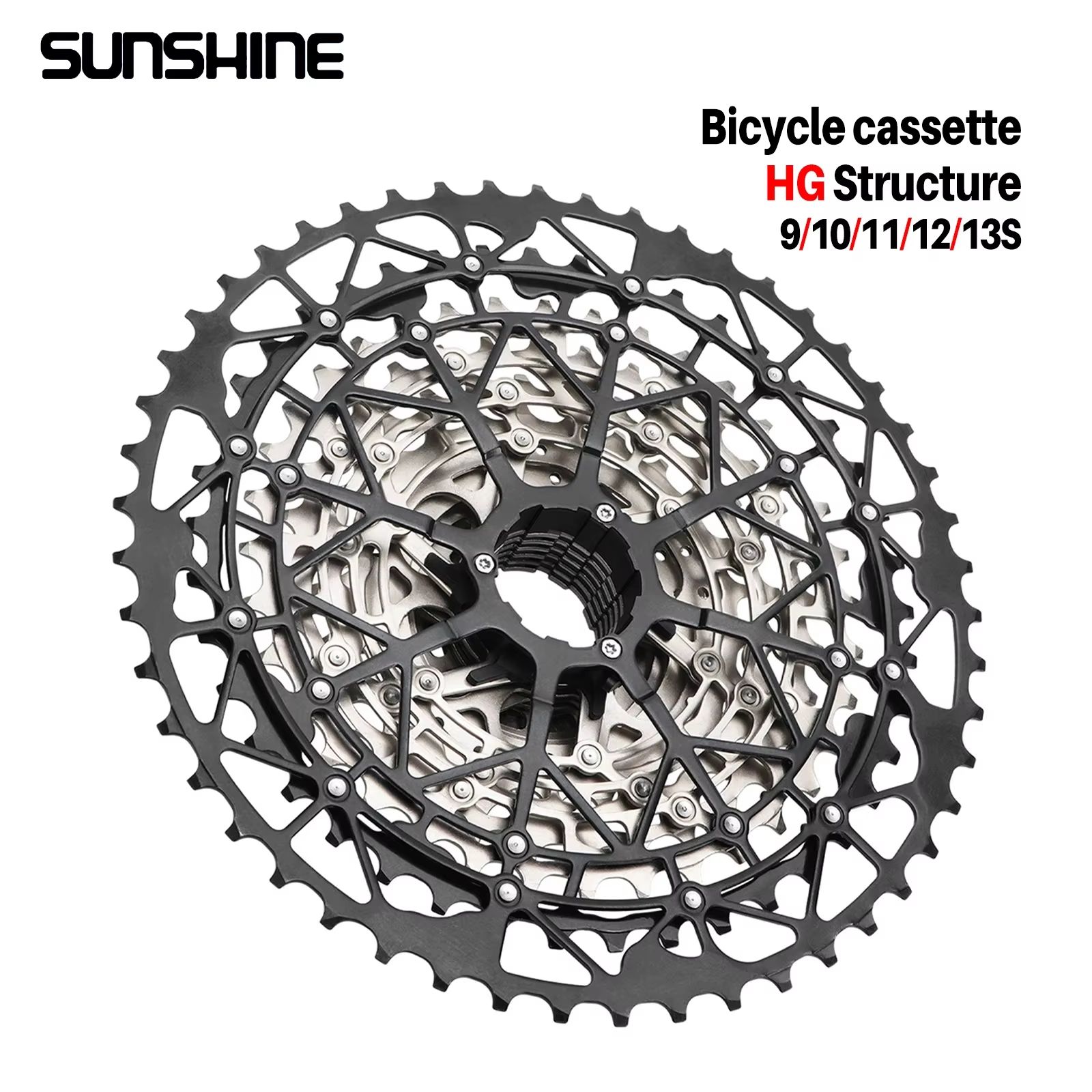 SUNSHINE Ultralight HG Carbon Steel Cassette (9 13 Speed) Performance Drivetrain Upgrade 13 Speed 11t 52t