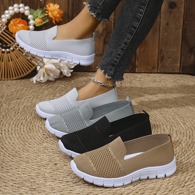 Womens Breathable Slip On Sneakers Lightweight Knit Comfort Walking Shoes 6 light Gray
