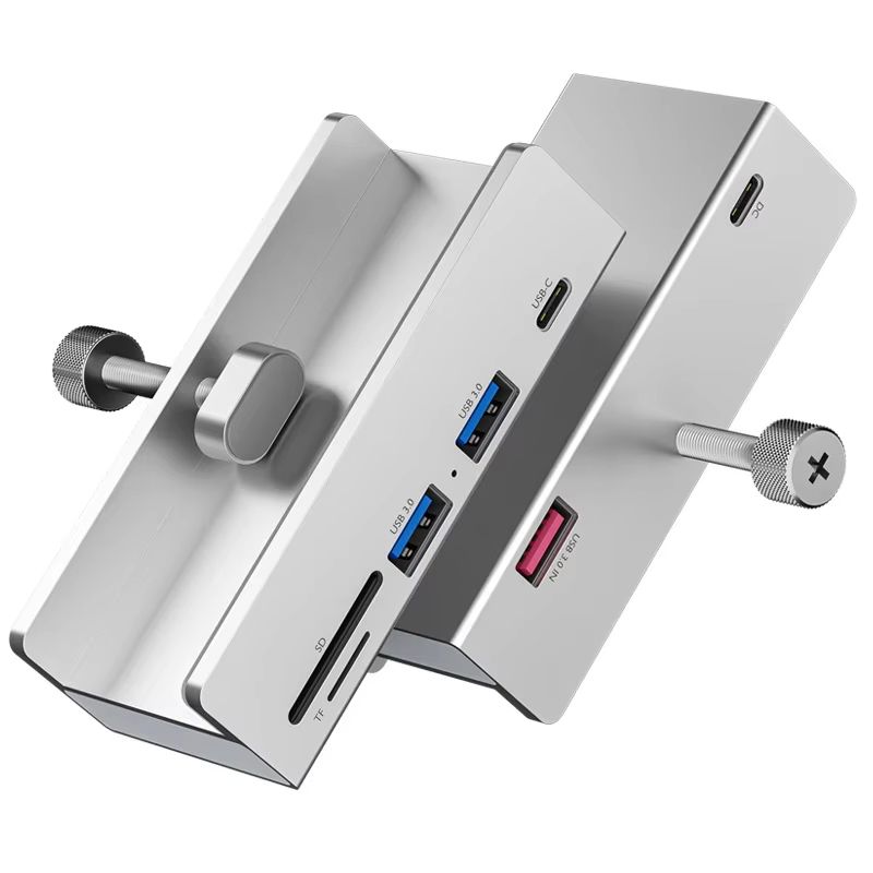 Aluminum Type C 4 Port USB 3.0 Hub With Phone Holder & Memory Card Reader Solid Multi Device Dock 4 Usb Silver